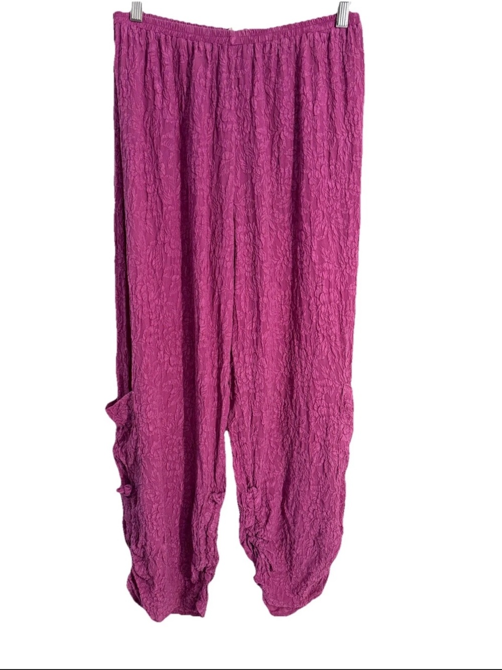 URU Pants Womens OS Pink Silk Jacquard Textured Lagenlook Artsy Drawstring Hem
